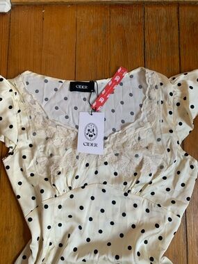 Cider Cream Satin Polka Dot Lace-Trim dress